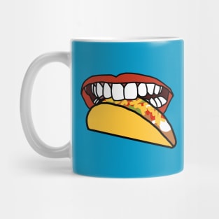 Food For Mouth With Red Lips and White Teeth Eating Taco Mug